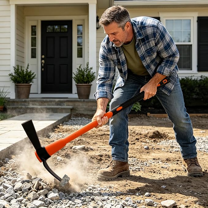 VNIMTI Pickaxe for Digging, Heavy Duty Pick Axe with Fiberglass Handle, 36 Inch Pick Mattock Tool for Soil, Rock and Roots