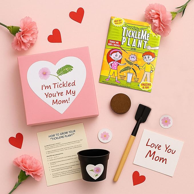 Mother’s Day Gift for Mom – TickleMe Plant – Moves When Touched – Grows Pink Flowers – “I’m Tickled You’re My Mom” – Unique Gift from Kids – Easy Indoor Kit