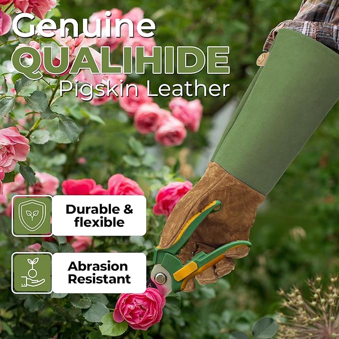HANDLANDY Long Gardening Gloves for Men Women, Thorn Proof Rose Pruning Leather Garden Yard Gauntlet Glove, Gardening Gifts
