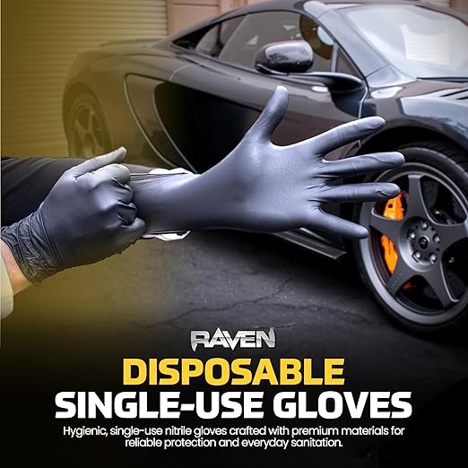 SAS Safety 66518 Raven Powder-Free Disposable Black Nitrile 7-Mil Gloves, Large, 100 Gloves by Weight