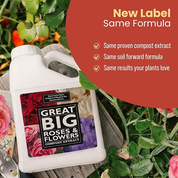 Great Big Roses & Flowers Liquid Fertilizer Booster - Improves Soil Structure & Nutrient Uptake, Organic Compost Extract Flower Bloom Booster, Ideal Gift's for Mom - 4 Gallon (Makes 128 Gallons)