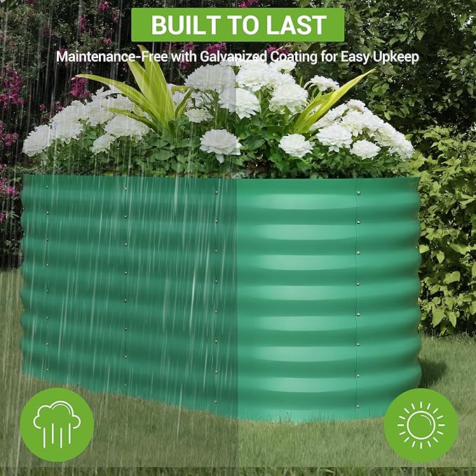 IDEALHOUSE 4x2x2 Ft Galvanized Metal Raised Garden Bed, 24-Inch Tall Outdoor Planter Box for Vegetables, Flowers & Herbs, Rust-Resistant Garden Beds for Backyard, Patio or Balcony, Green