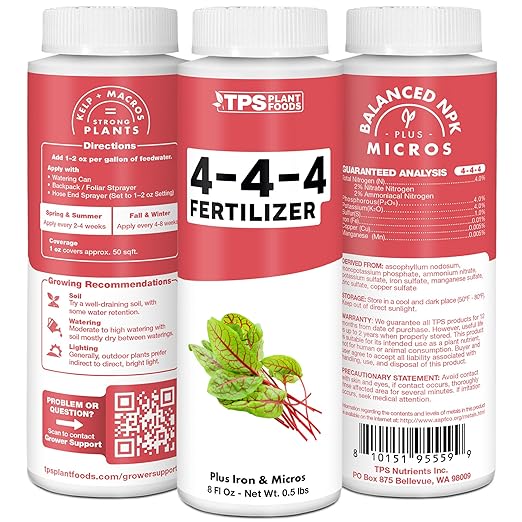 4-4-4 Fertilizer for Plants, Great for Leafy Vegetables and Herbs, Liquid Plant Fertilizer by TPS Plant Foods, 8oz (250ml)