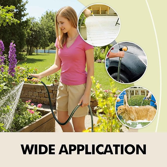 Lightweight Rubber Garden Hose 100 ft, 5/8" Hybrid Rubber Hose with Solid Brass Fitting, Water Hose Pipe for Outdoor, Cleaning & Washing