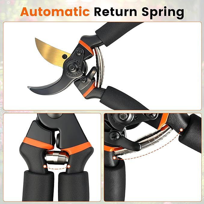 8.5 Inch Pruning Shears, Bypass Pruners with Titanium-Coated Japanese SK5 Steel Blade, Heavy Duty Garden Shears for Trimming Branches, Gardening Hand Tools with Ergonomic Handles