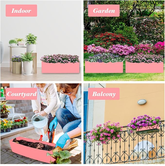 Square Grow Bags, Garden Fabric Planter Container with Handles Bed Flower Vegetables Pots 1MM Thickness Economic Colorful (Pink,19.69x11.81x7.87 Rectang)