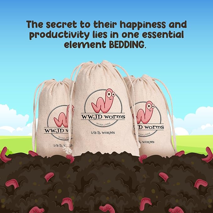 Red Wigglers Composting Worms - 1/8lb Red Worms for Composting - Use on Worm Castings for Plants, Garden, Worm Farm & Compost Starter, Easy to Manage