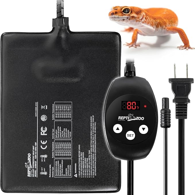 REPTI ZOO 6" X 8" Reptile Heat Pad Fast Heating Pad with Adjustable Thermostat 12W Reptile Heat Mat for Turtles/Hermit Crabs/Bearded Dragons/Leopard Geckos/Snakes/Lizards, and Seed Germination