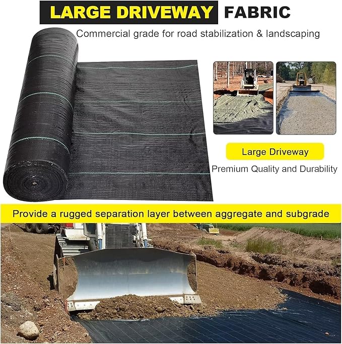 Driveway Fabric 13x115ft - Commercial Weed Barrier, Heavy Duty 3.5OZ Landscape Fabric for Road, French Drain, Erosion Control, and Construction Projects