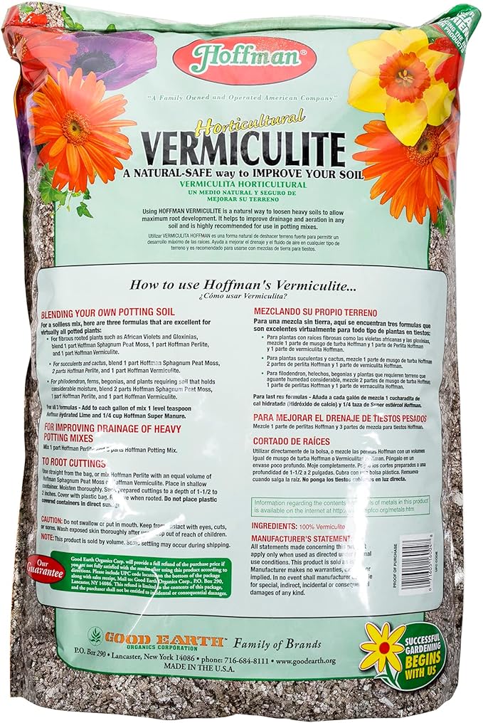 Hoffman Horticultural Vermiculite Lightweight Garden Soil Conditioner for Aeration and Moisture Retention, 18qt, 2 Pack