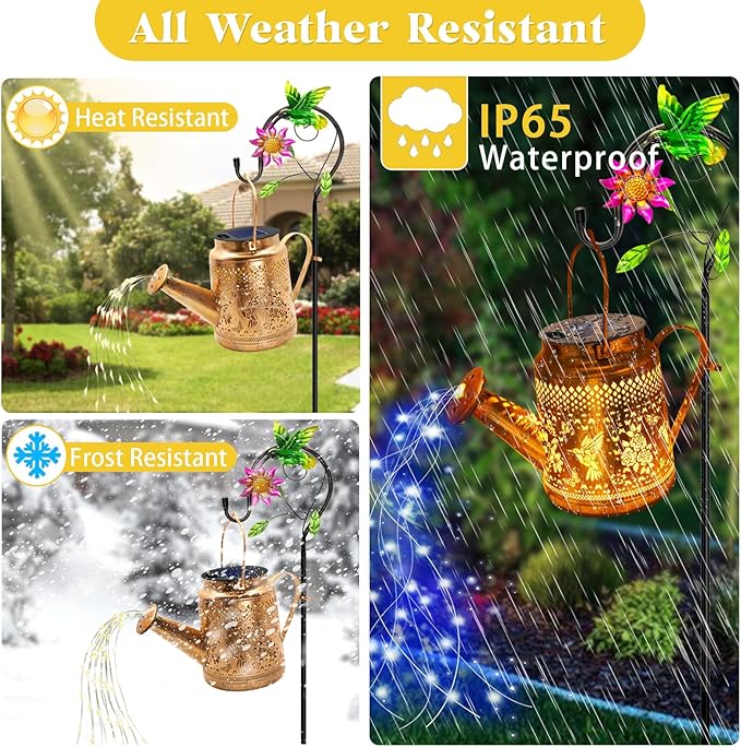 Big Solar Lanterns Outdoor Waterproof, Gift for Mom Grandma Women Wife Daughter Mother's Day, Blue Hummingbird Watering Can Light With Shepherd Hook, Solar Path Light Yard Outdoor Patio Garden Decor