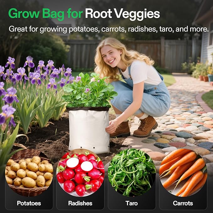 VIVOSUN 50-Pack 3 Gallon Grow Bags for Plants, Black-and-White Thick Plastic Bags for Potting Seedlings, and Rooting