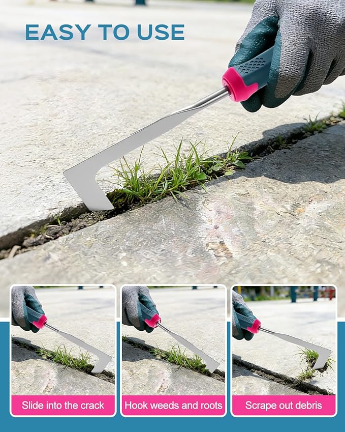 2026 Upgraded Weed Puller Tool Set, Stainless Steel Garden Weed Pullers & Hand Weeder Tool for Cracks, Crevices & Driveways, Ergonomic Non-Slip Handle Weed Remover & Crack Weeder Tool Kit