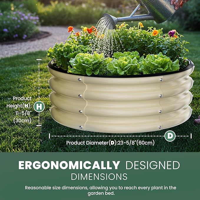 Round Galvanized Raised Garden Bed Kit, 2 Pcs 2 x 2 x 1ft Pearl White Galvanized Garden Boxes, Outdoor for Vegetables