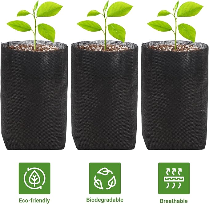 GREANER Nursery Bags for Plants, 100 PCS 6.7x7.8 Inch Seedling Bags, Non-Woven Fabric Seedlings Grow Bag, Deep Nursery Grow Bags for Indoor Outdoor Home Garden Greenhouse Supplies