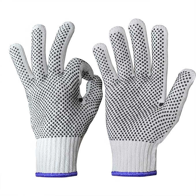 Evridwear Cotton Polyester String Knit Shell Safety Protection Work Gloves for Painter Mechanic Industrial Warehouse Gardening Construction Men One Case (12 PairsX20) With Two Side dots, L Size