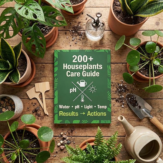Soil Moisture Meter for Plants – Includes 200+ Houseplants Guide (Letter Size), 25 pH Test Strips & Sample Tube. Water Gauge for Indoor & Outdoor Plants.