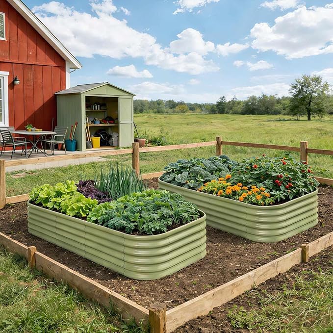 6x4x1.5 ft Galvanized Raised Garden Bed, 18" Tall Planter for Outdoor Plants, Metal Raised Flower Bed for Herb Fruit Vegetable, Modular Garden Planter for Outside Backyard & Patio - Moss Green