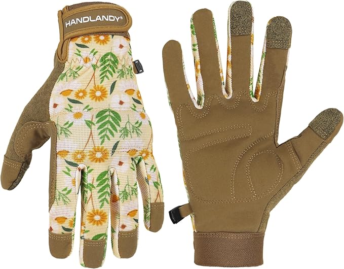 Womens Work Gloves Touch Screen Working Grip Glove for Yardwork Gardening Gloves Khaki