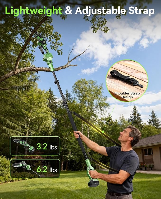 Electric Pole Saws for Tree Trimming: 6 Inch Mini Chainsaw Cordless with Extension Pole, 2x4000mAh Batteries, 21V Brushless Pole Saw Battery Powered Tree Trimmer 16 Ft reach Limb Branch Cutter Pruner