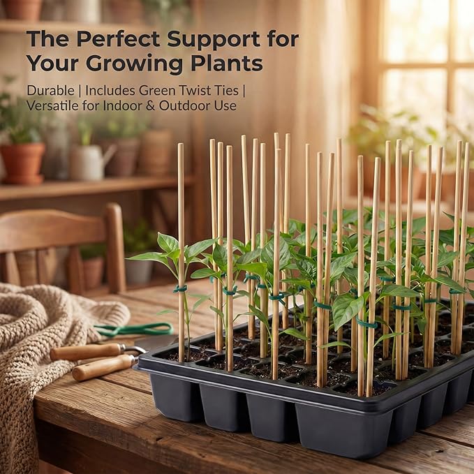 Plant Stakes for Indoor Plants – MAQIHAN 40PCS Plant Support Sticks, 9.8 Inch Stakes for Potted Plants, Orchids & Seedlings, Garden Stake with 30pcs Green Ties