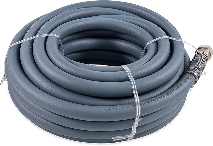 Camco EvoFlex 50-Ft Water Hose - RV Drinking Water Hose Contains No Lead, No BPA & No Phthalate - Flexible Design w/Stainless Steel Strain Relief Ends - 5/8” Inside Diameter, Slate (22584)