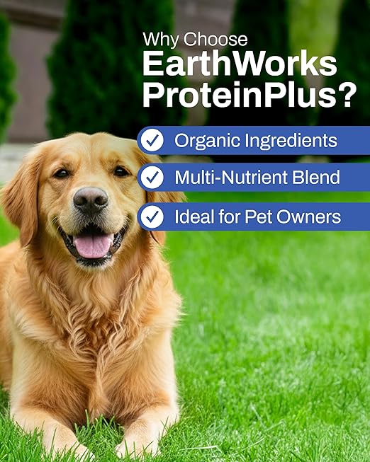 EarthWorks ProteinPlus Organic Liquid Fertilizer, Green Up Lawn Food with Essential Nutrients (Nitrogen, Carbon, Iron & Zinc), All Grass Types, Foil Spray Backpack or Hose End Applicators, 1 Gallon