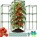 Uyittour 3 Pack Square Tomato Cages for Garden, 50" Heavy Duty Square Tomato Trellis Plant Support Cages for Raised Garden Bed Climbing Vegetables, Set with Garden Gloves, 20 Clips & 65FT Tie Wire