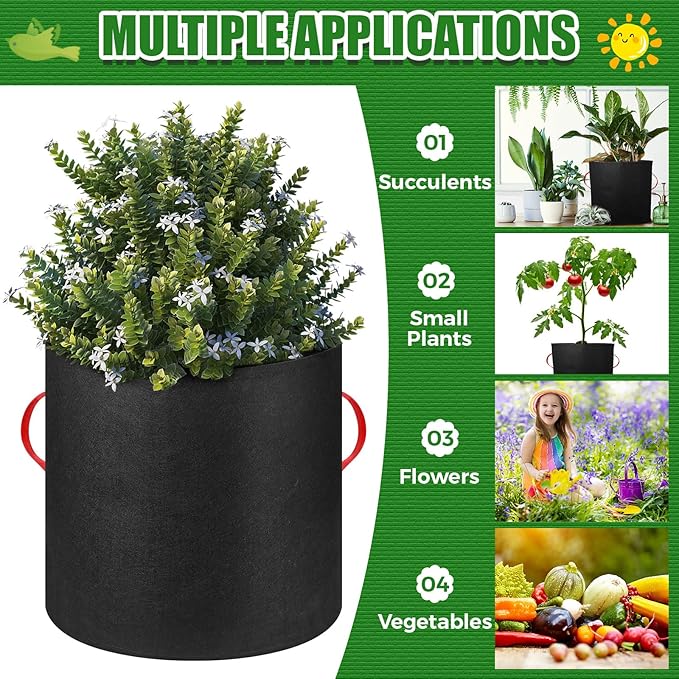 72 Pack 5 Gallon Plant Grow Bags Fabric Pots Bulk Aeration Heavy Duty Nonwoven Fabric Plant Pots with Handles Thick Vegetable Grow Nursery Buckets for Gardening Plants Flowers Fruits Vegetables Potato