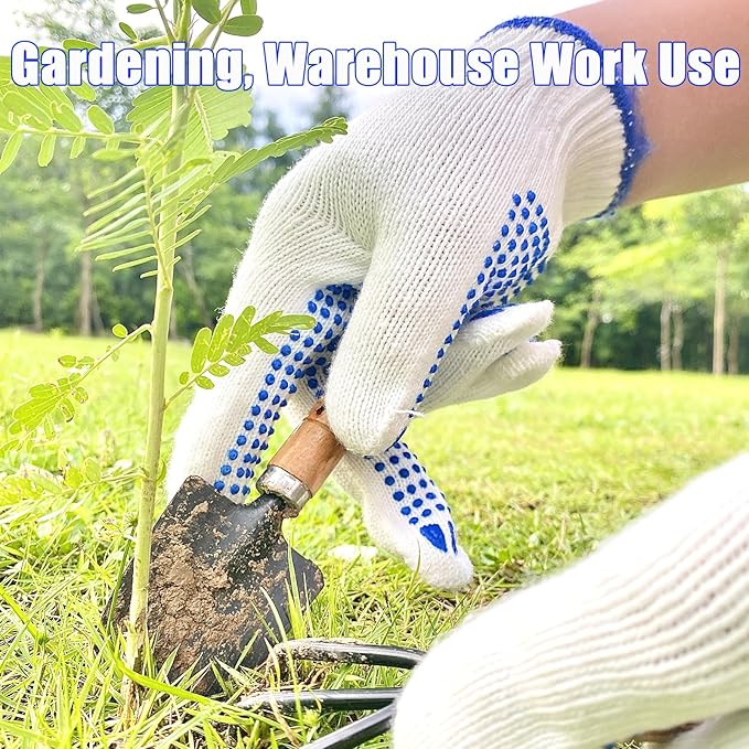 12 Pairs Cotton Work Gloves for Men Women,Hardy Cloth Moving Gloves with Grip,String Knit Gloves Bulk for Garage Warehouse