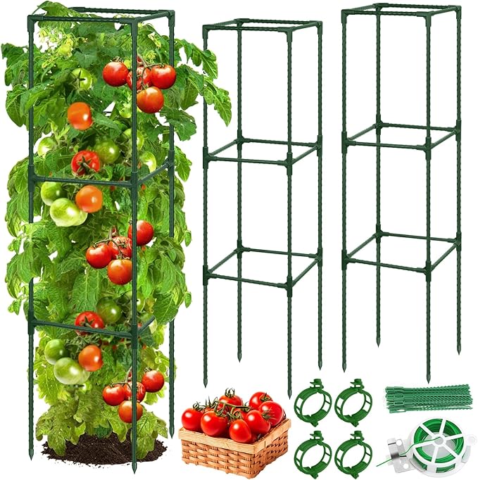 ROADPLUM 2 Pack 48" Tomato Cage for Garden, Heavy Duty Adjustable Plastic Coated Steel Pipe Tomato Stakes Trellis Plant Cages for Vegetable, Fruit, Flower, Rose Vine Climbing Plants
