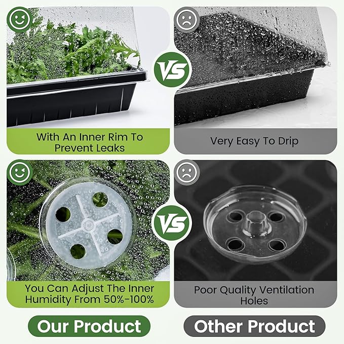 ZJP 20 Pack Heavy Duty 5" Humidity Dome for 1020 Seed Starter Trays – Clear Vented Propagation Cover & Cloning Lid for 10x20 Flats, Seed Starting & Germination