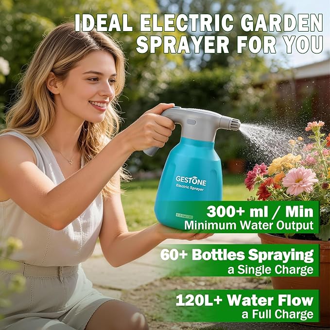 Electric Spray Bottle 2L/0.5 Gallon Plant Mister, Automatic Watering Can Rechargeable Battery Powered Garden Sprayer with Adjustable Nozzle for Plants Fertilizing,Weeding and Cleaning