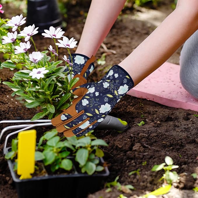 Leather Gardening Gloves for Women Thorn Proof Garden Gloves Touch Screen Working Gloves Gifts,M