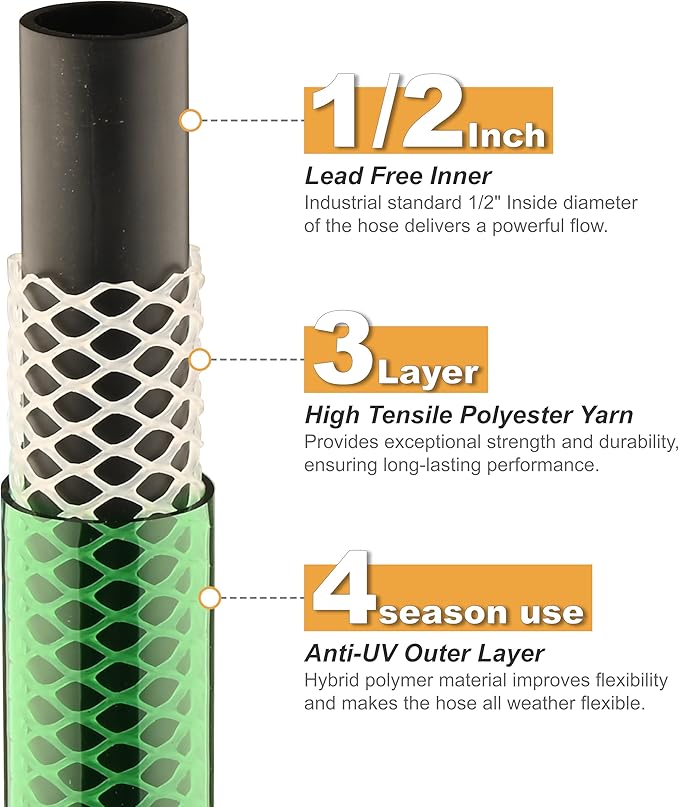 Short Hose 10FT Flexible for Connection: 1/2" PVC Water Hose Lightweight and Leakproof for Small Gardens Reels Drip Irrigation Outdoor Faucet Extension