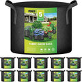 iPower 5 Gallon 10 Pack Grow Bags Nonwoven Fabric Pots Aeration Container with Strap Handles for Garden and Planting, 10-Pack Black, 5 Gallon