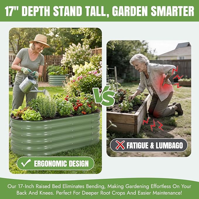 INNO STAGE Galvanized Raised Garden Bed Kits, 4x2x1.4FT Metal Raised Beds Outdoor for Gardening, 17'' Tall Large Steel Raised Planter Bed for Vegetables & Flowers Patio Ground Planter Box - Green