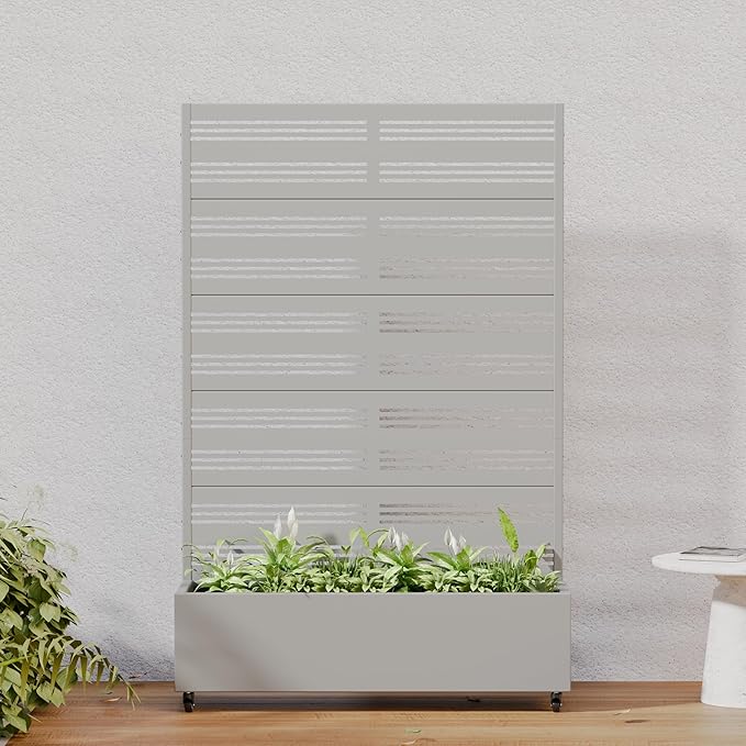 Casaphoria Metal Raised Garden Bed with Trellis and Wheels, 72"x47"x16" Arched Planter Box for Climbing Plants, Vegetables & Vines, Features Drainage Holes and Privacy Screen, Grey-Harold