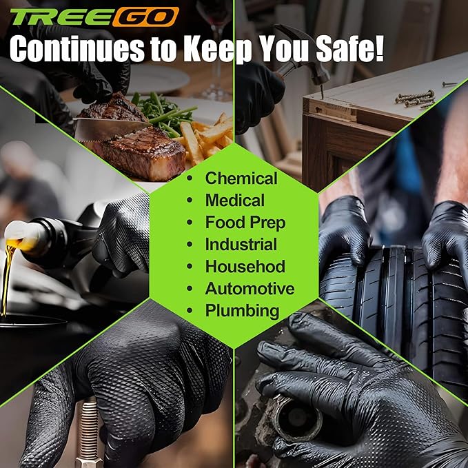 TREEGO 10 Mil Black Nitrile Gloves Bulk Case, 1000 Count Large — Heavy Duty Diamond Texture, Latex Free Disposable Gloves for Shop Teams, Mechanics, Industrial & Maintenance Workflows