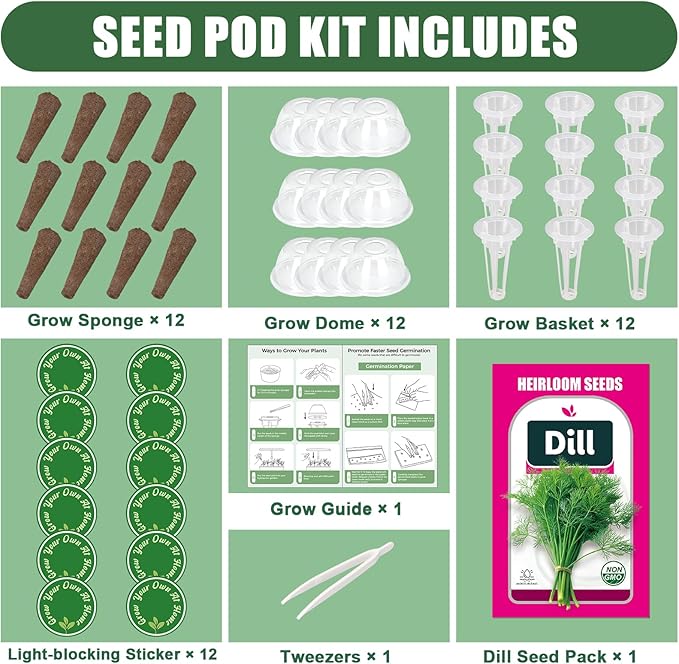 Dill Seed Pods for All Hydroponics Growing Systems, 12 Pods Herb Kit with 400+ Seeds of Dill, Grow Your Own Herb Garden at Home