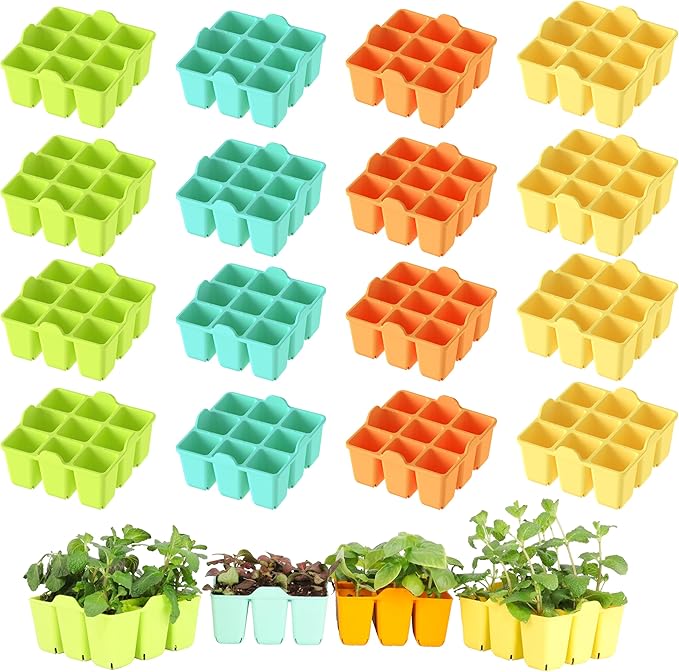 16 Packs Silicone Seed Starter Trays, Colorful Seedling Starter Trays Fit Up to 10''20" Planting Tray, 4 XL Cell Indoor Reusable Seedling Grow Trays for Vegetable, Flowers, Herb
