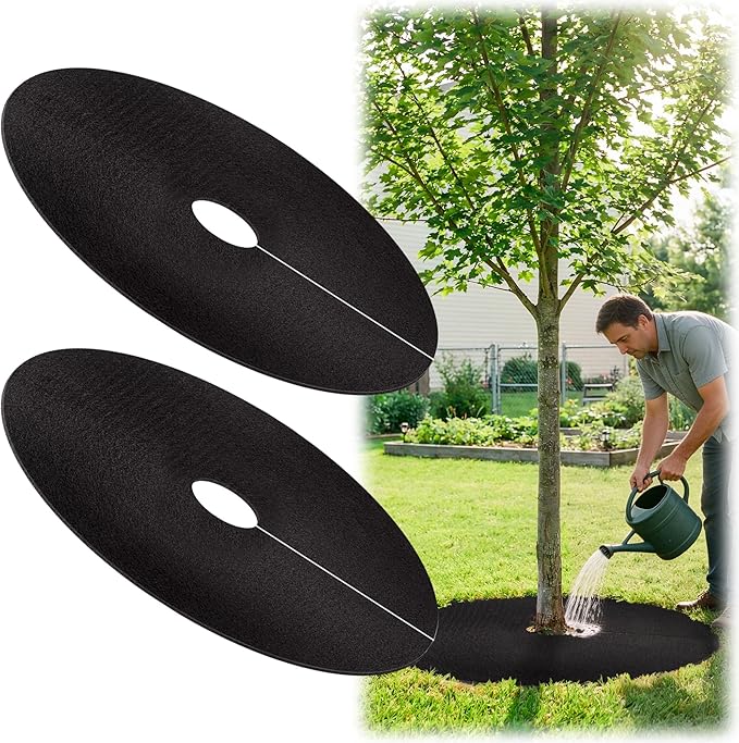 32.5" Non-Woven Tree Mulch Ring, 2 Pack Weed Barrier Mat,Degradable Tree Mulch Used to inhibit Weed Growth and Landscape Weed Control Plant Root Protection
