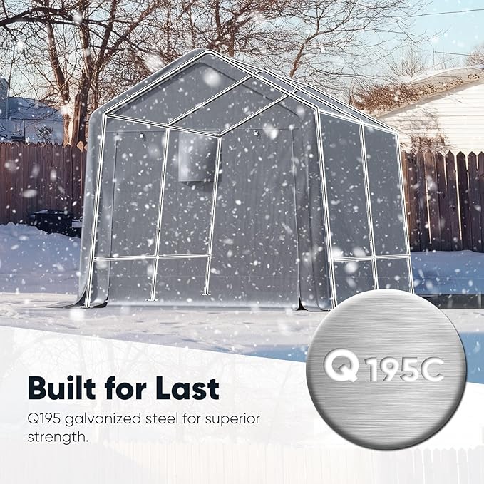 Quictent 8x12FT Long Storage Shed Kayak Shelter with Roll-Up Mesh Windows, Heavy Duty Portable Garage for Canoe, Boat, Tools Waterproof Storage Tent with Reinforced Frame, Sliver Gray