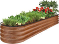Best Choice Products 8x2x1ft Outdoor Metal Raised Garden Bed, Oval Deep Root Planter Box for Vegetables, Flowers, Herbs, and Succulents w/ 108 Gallon Capacity - Wood Grain