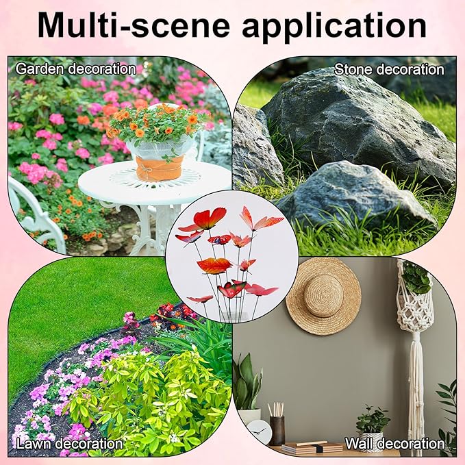 12pcs Decorative Butterfly Plant Stakes, 9.8in Lifelike Butterfly Garden Stakes PVC Waterproof Flower Pot Decorations for Garden Lawn Patio Indoor Outdoor Yard Planter Art Decor (Red)