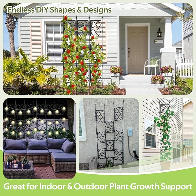 Garden Trellis for Climbing Plants Outdoor - 65" PE-Coated Metal Pipes & Plastic Grids Rose Wall Trellis Frame - Sturdy Privacy Screen Plant Support Fence for Flowers Vines Vegetables