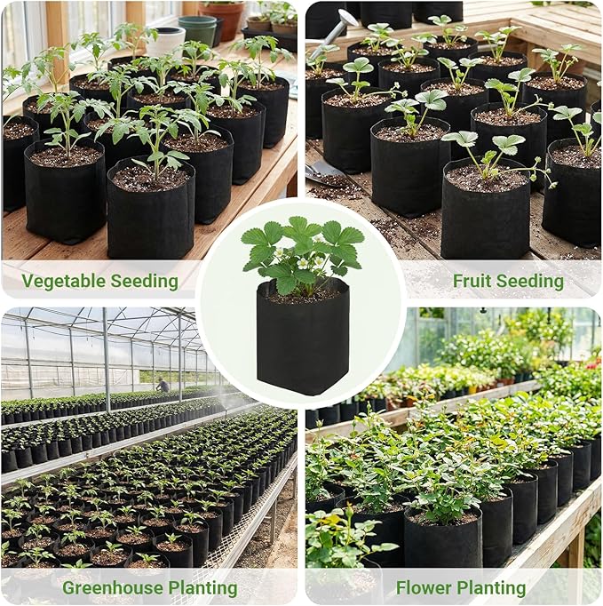 GREANER Black Nursery Growing Bags, 40 PCS Breathable Non-Woven Garden Grow Bags, Outdoor Reusable Plant Seeding Bags for Tree, Vegetable, Flower, Seeds, Plant Grow(12.2x11.4 Inch)