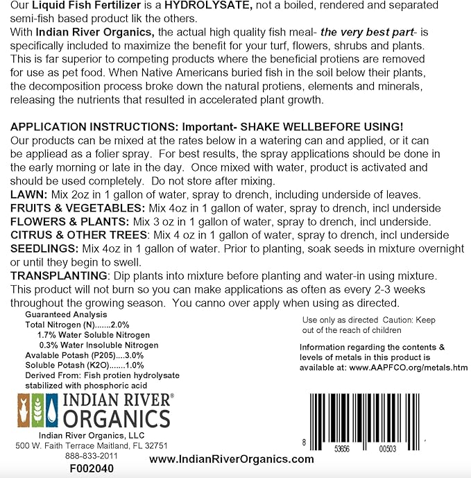 Fish Fertilizer - Omri Listed Hydrolyzed Fish Fertilizer for Plants (5 Gallons) - Liquid Organic Fertilizer for Vegetables, Fruit, Lawns, Blooms & Plants