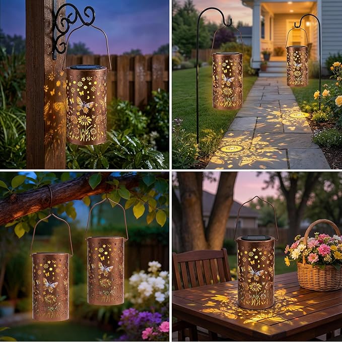 ZKLILI Mothers Day Gifts for Mom,Colorful Butterfly Solar Lanterns Outdoor Waterproof Garden Decor Gifts for Women Mom Grandma Hanging Garden Decoration for Yard, Patio, Backyard, Porch for Gift