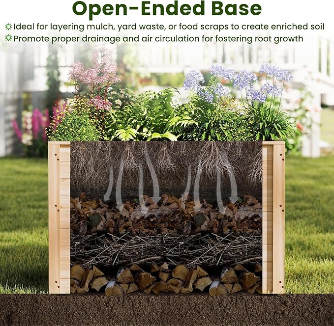 Giantex Set of 2 Wood Raised Garden Bed, 40"x25"x26" Elevated Planter Box w/Open-Ended Base for Deep-Rooted Plant Vegetable Fruit Flower, Outdoor Solid Wood Planter for Patio Backyard (40"x25"x26")